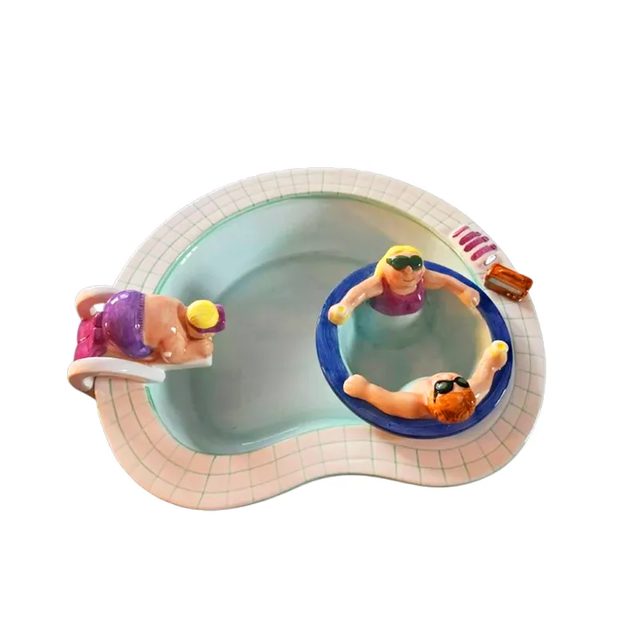 Vintage lotus ceramic pool dip bowl.
