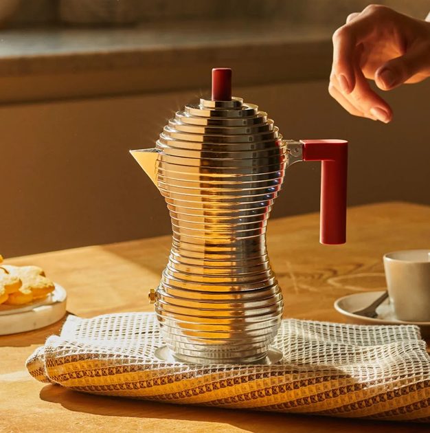 Alessi Pulcina Stovetop Pot (3 Cup) on a counter.